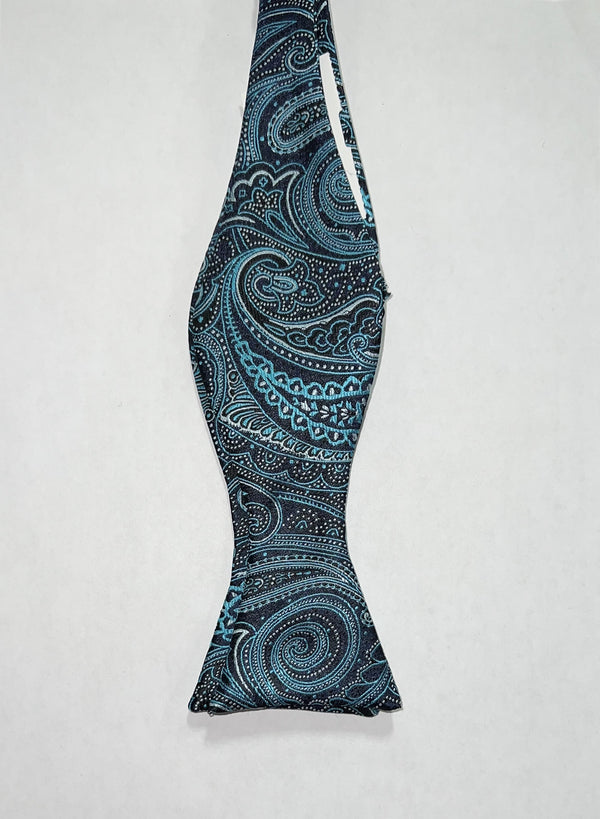 Teal, Silver and Black Paisley Self Tie Bow Tie TieOutlet.com