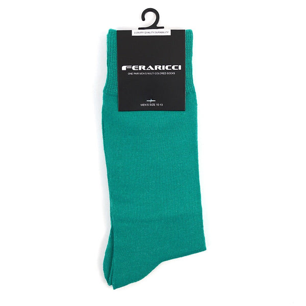 Men's Teal Solid Crew Socks SELININY