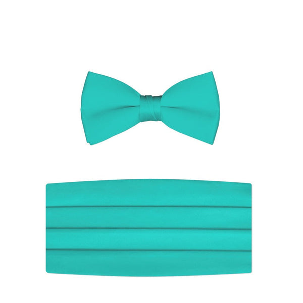 New Satin Bow Tie & Cummerbund Set - Tiffany Blue Tuxedo Park