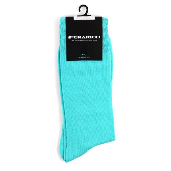 Men's Turquoise Solid Crew Socks SELININY