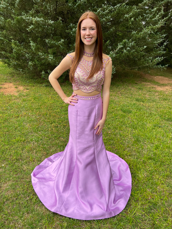 Vienna Prom 8256 Lilac High Neck Fitted 2-Piece Dress