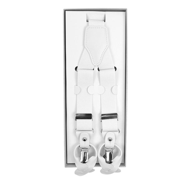 New White Convertible Button Strap or Clip-On Suspenders SELININY