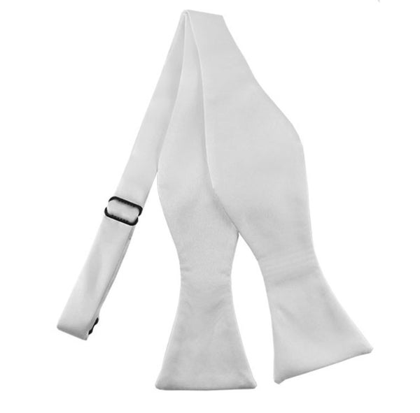 New White Solid Satin Self Tie Bow Tie Manzini Neckwear