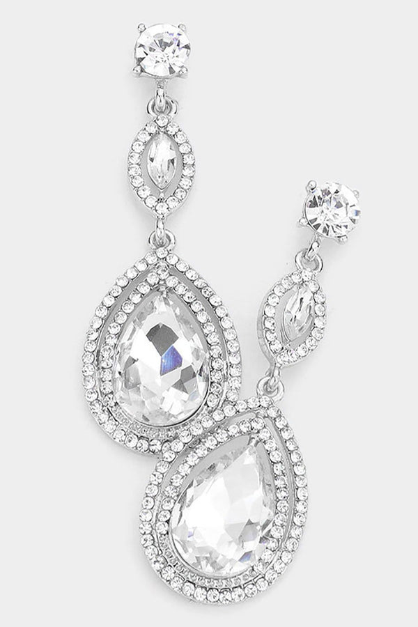 Long Glass Crystal Teardrop Silver Earrings Wona Trading Co