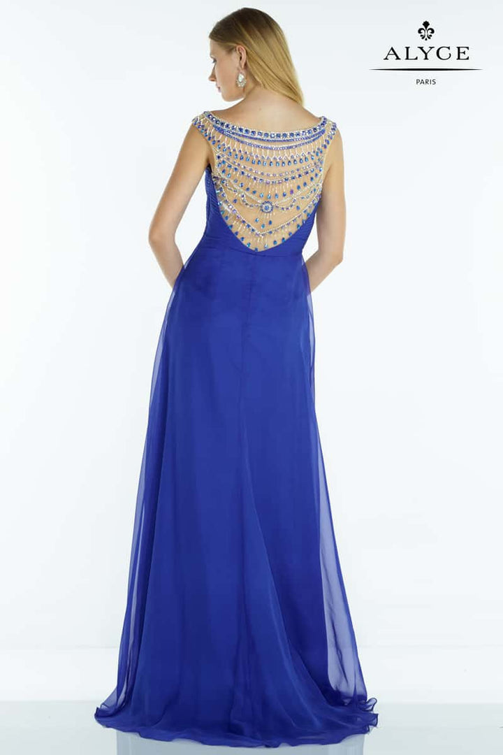 Alyce Paris 1120 Sapphire Blue Chiffon Dress