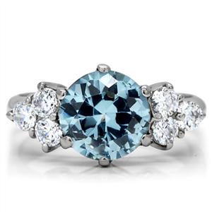 Aquamarine Cubic Zirconia Stainless Ring Fashion Jewelry