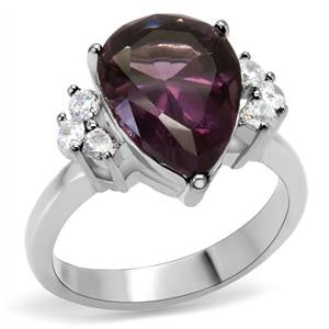 Amethyst Cubic Zirconia Stainless Steel Ring Fashion Jewelry