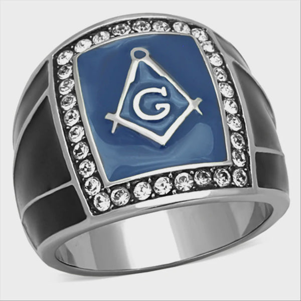 Blue Montana Crystal Masonic Stainless Steel Ring Fashion Jewelry
