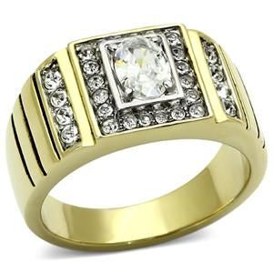 Men's Stainless Steel IP Gold Cubic Zirconia Ring Fashion Jewelry
