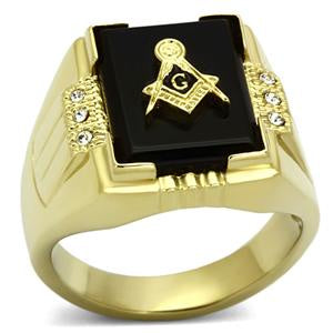 Gold Black Agate Square Mason Ring Fashion Jewelry