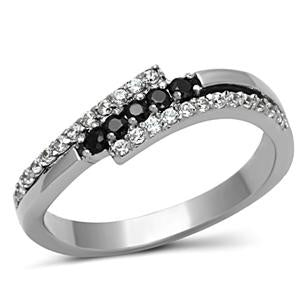 Black and Clear Cubic Zirconia Stainless Steel Ring Fashion JewelryÂ