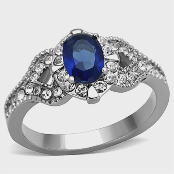 Stainless Steel Blue Oval Ring Fashion Jewelry