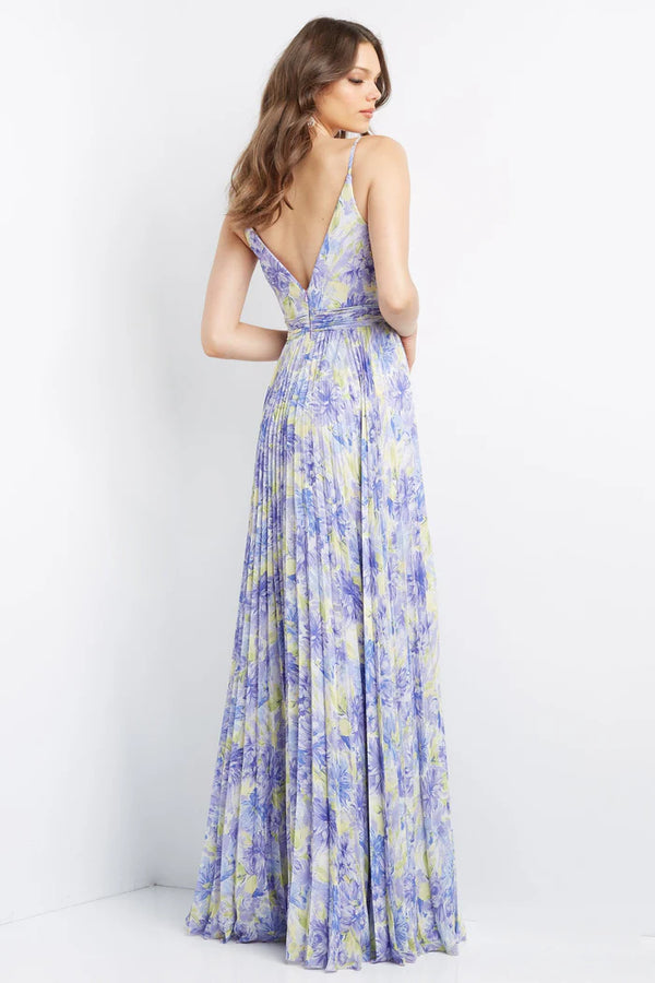 JVN by Jovani 08491 Lilac Floral Print Chiffon Dress