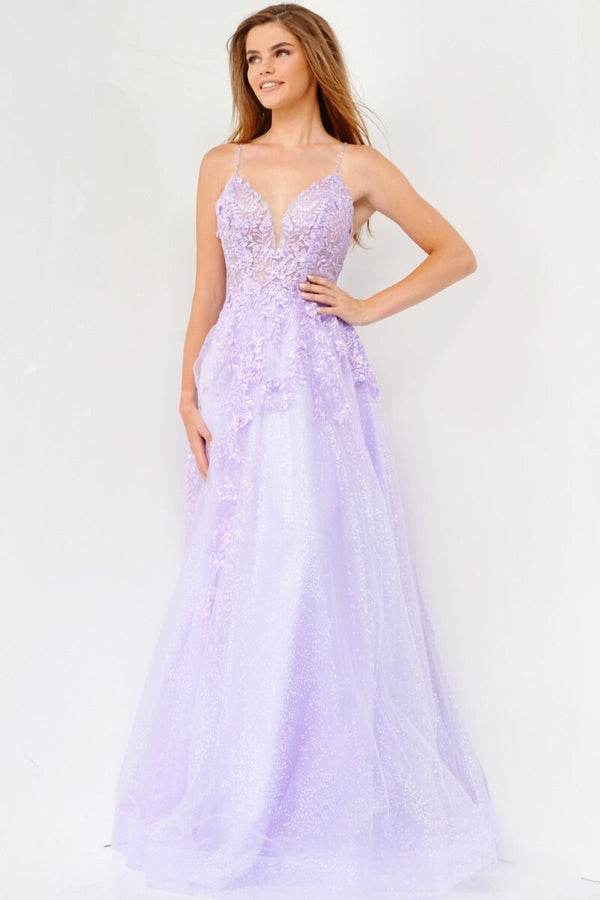 JVN by Jovani 22512 Lilac Glitter Tulle A-Line Dress