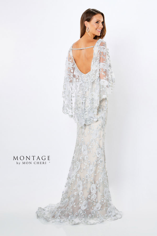 Montage 221962 Silver Nude Embroidered Lace Dress