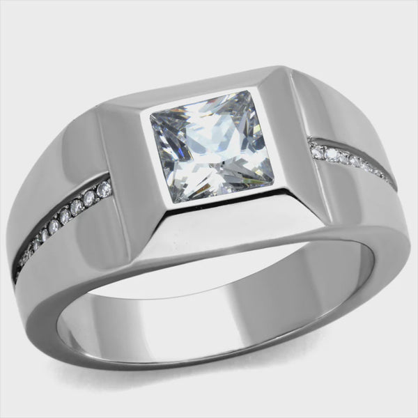 Men's Square CZ Stainless Steel Ring Fashion Jewelry