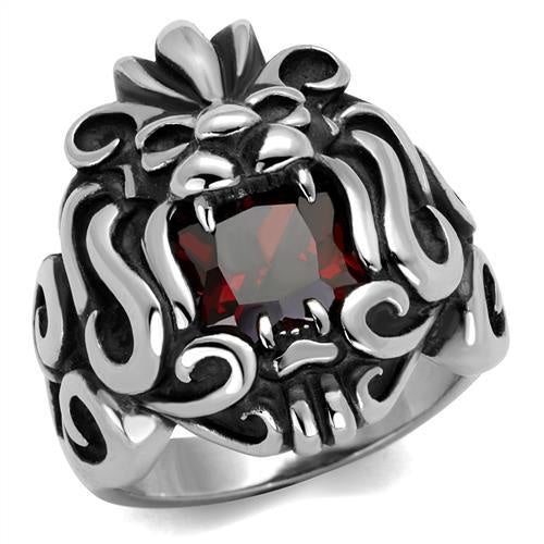 Men's Stainless Steel CZ Garnet Lion Ring Fashion Jewelry