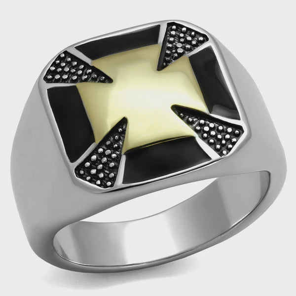 Men's IP Gold Epoxy Jet Black Stainless Steel Ring Fashion Jewelry