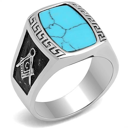 Stainless Steel Sea Blue Masonic Ring Fashion JewelryÂ