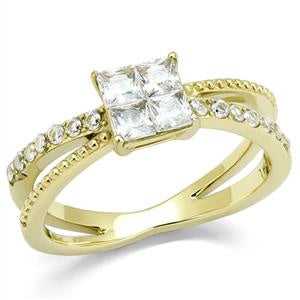 Ion Plated Gold Clear Cubic Zirconia Ring Fashion Jewelry