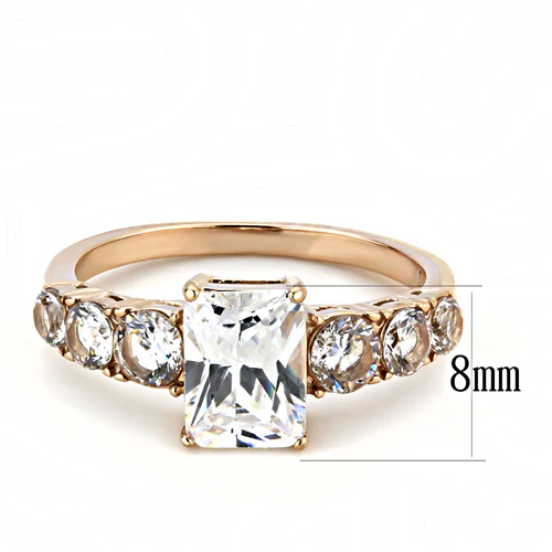 Ion Plated Rose Gold Square Cubic Zirconia Ring Fashion Jewelry