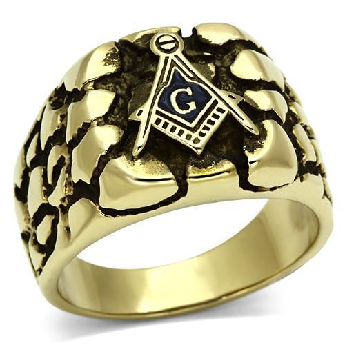 IP Gold Nugget Stainless Steel Mason Ring Fashion Jewelry