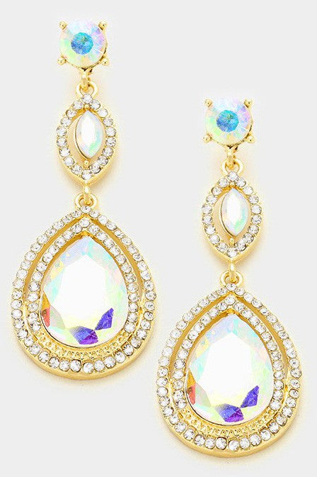 Aurora Borealis Iridescent Teardrop Gold Earrings
