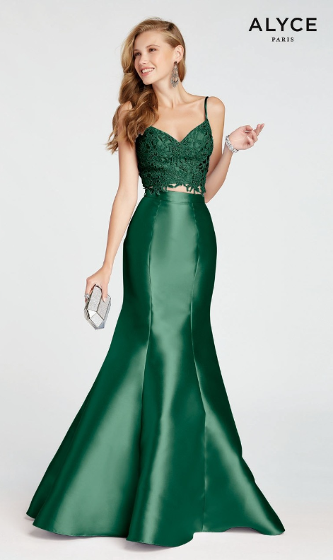 ALYCE Paris 1408 Emerald 2 Piece Lace Top Mermaid Dress