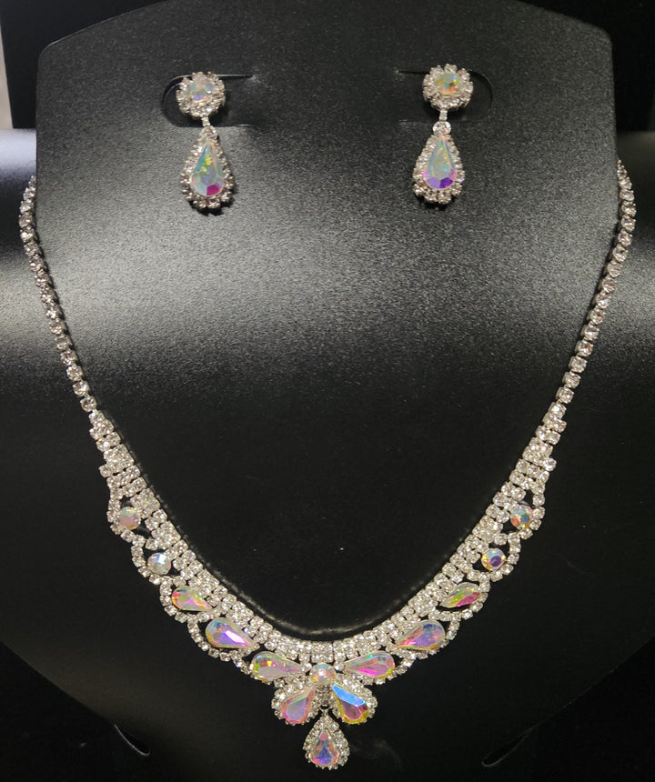 Iridescent Teardrop Cluster Accent Necklace and Earring Set