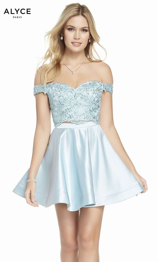 ALYCE Paris 3827 ICE BLUE Sweetheart Beaded Flare Short 2-Piece Dress