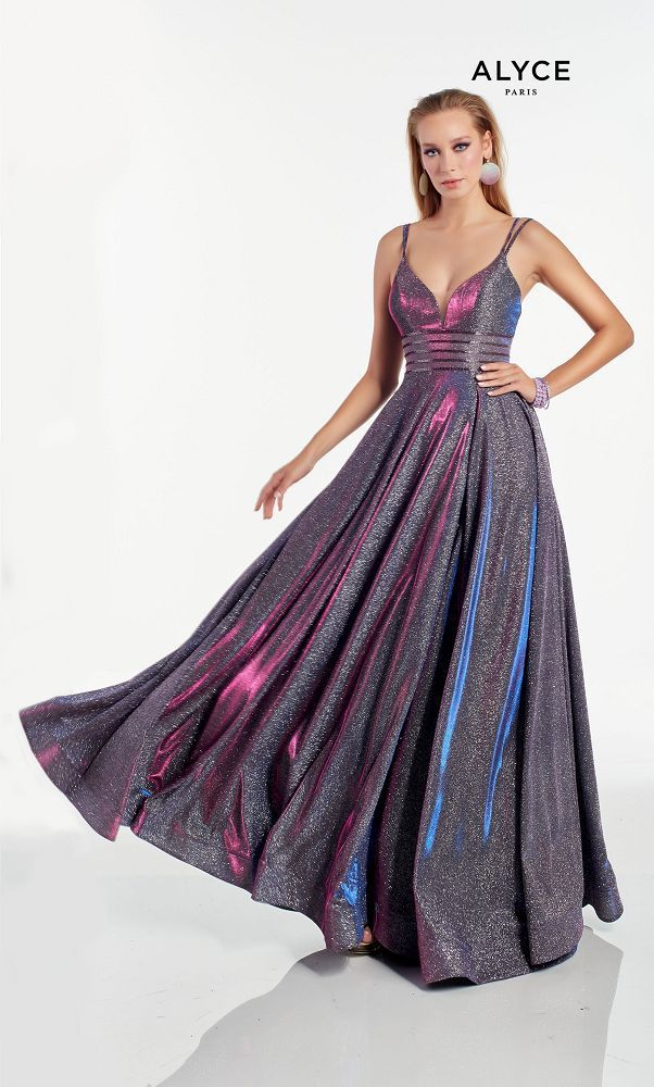 ALYCE Paris 1628 Blueberry V-Neck Glitter A-Line Dress - Size 10