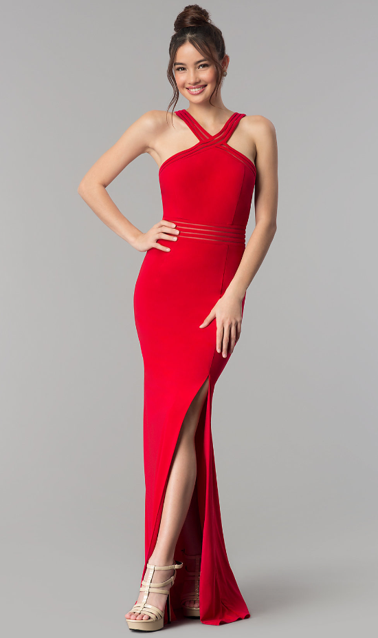 Clarisse 3483 Red V-Neck Jersey Fitted Dress