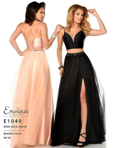 Envious Couture 1040 Rose Gold V-Neck 2-Piece Ballgown