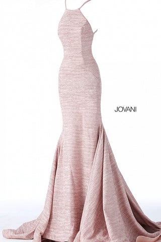 JOV 65416 Blush High Neck Glitter Mermaid Dress