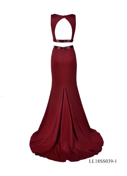 Lucci Lu 8245 Burgundy Simple Fitted 2 Piece Dress