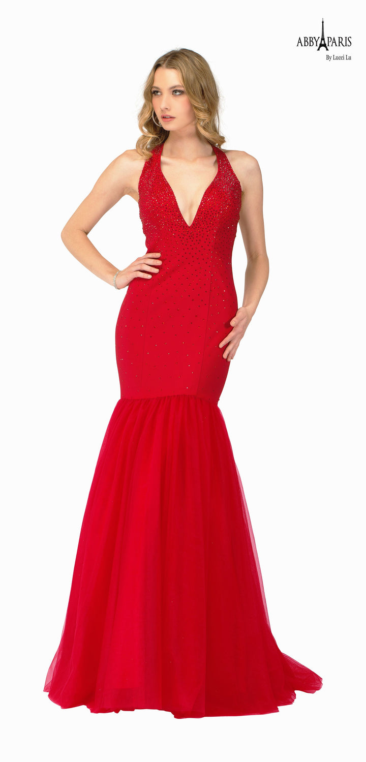 Lucci Lu 90041 Hot Red Halter Mermaid Dress - Size 6