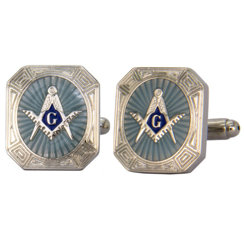 Masonic Silver Burst Square and Compass Boxed Cufflinks