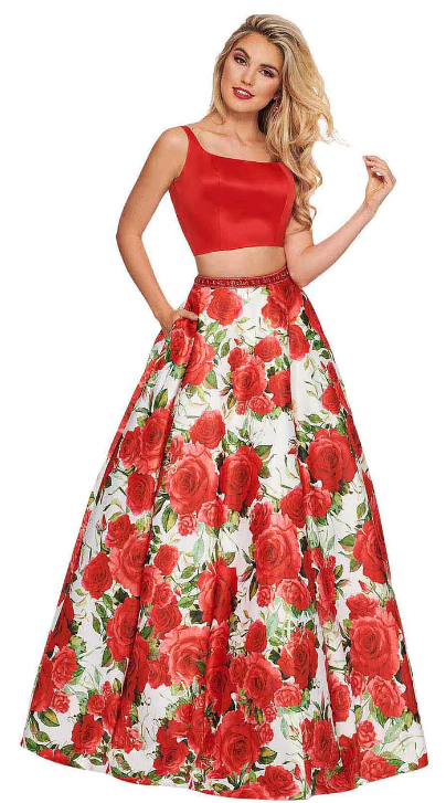 Rachel Allan 6589 Red Floral 2 Piece Ballgown with Pockets