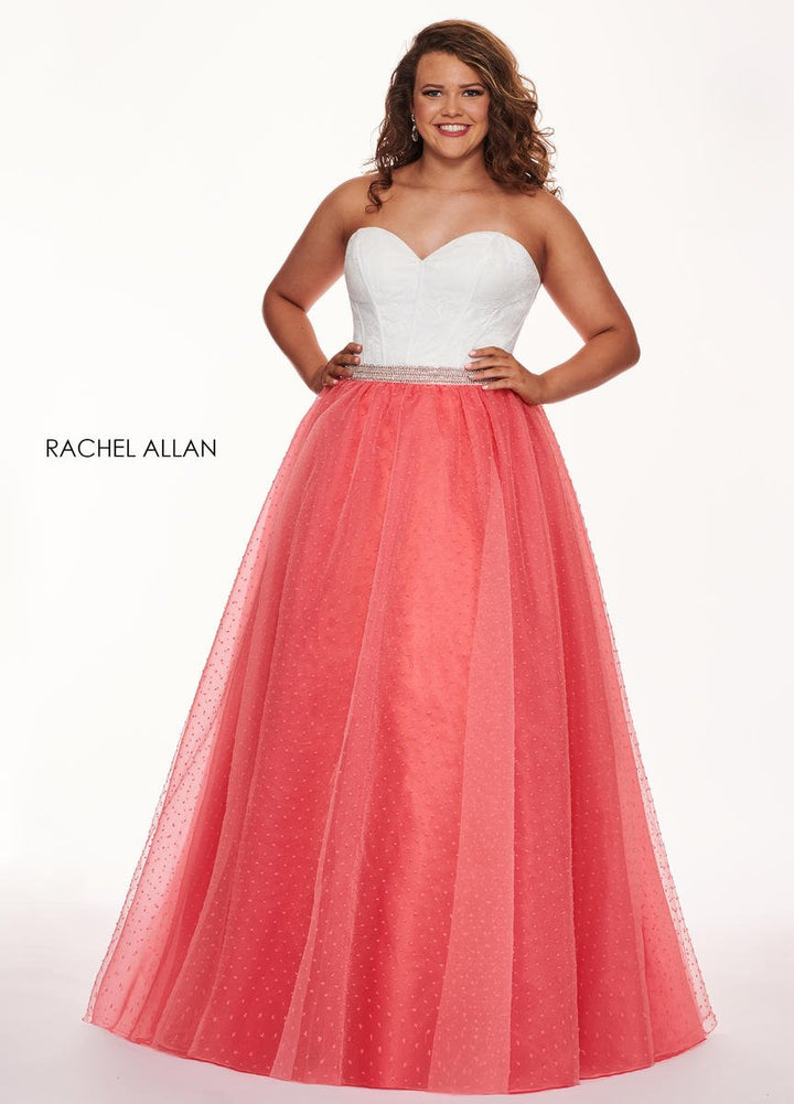 Rachel Allan Curves 6677 White Coral Sweetheart Ballgown - Size 20