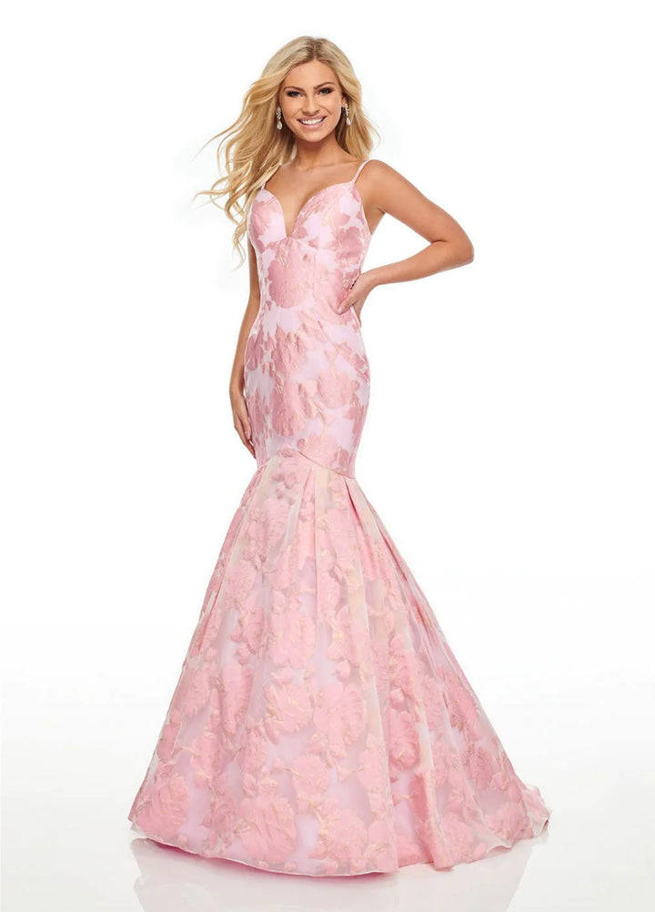 Rachel Allan 7087 Pink Floral Jacquard Mermaid Dress