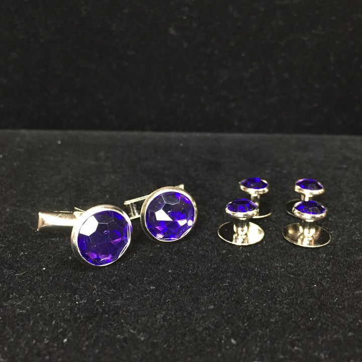 Royal Blue center with Silver Edging Set includes 4 Studs and 2 Cufflinks to dresses up your Formal Tuxedo Shirt