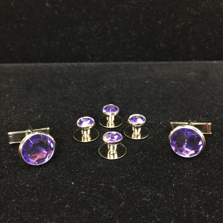 Royal Purple center with Silver Edging Set includes 4 Studs and 2 Cufflinks to dresses up your Formal Tuxedo Shirt.