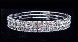 Crystal Rhinestone 3 Row Silver Stretch Bracelet Rhinestone Jewelry 