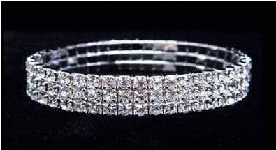 Crystal Rhinestone 3 Row Silver Stretch Bracelet Rhinestone Jewelry 