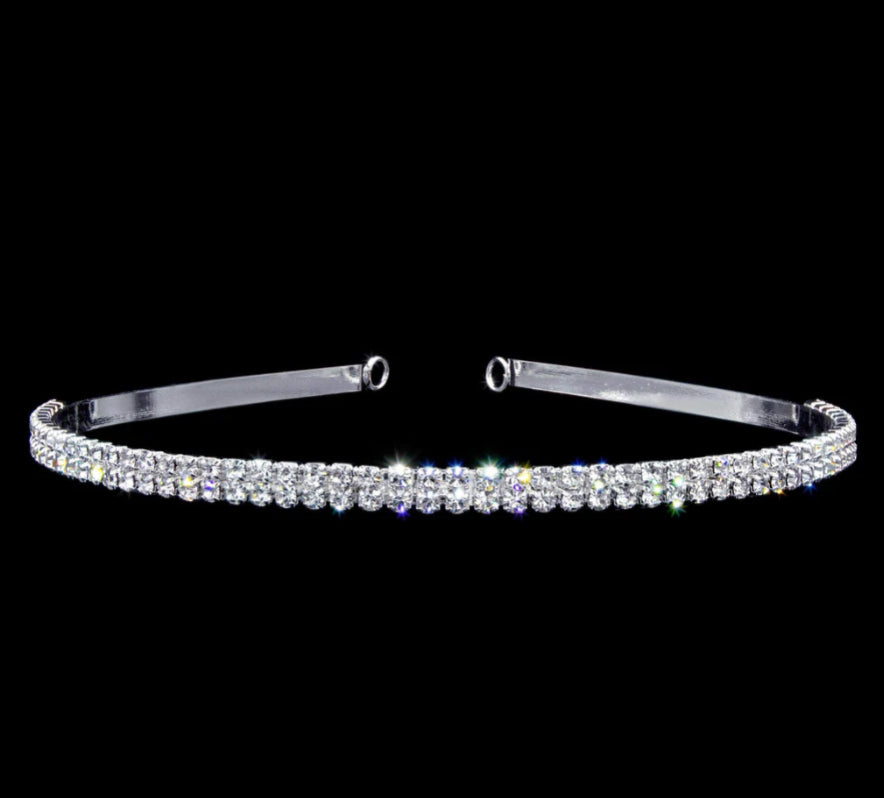 2 Row Crystal Rhinestone Headband - Silver or Gold – Formalwear Outlet