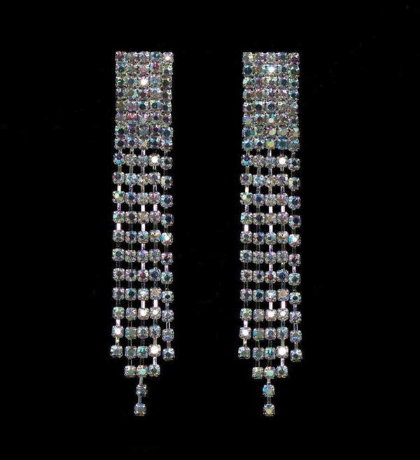 Rhinestone Fray AB Iridescent Silver Earrings