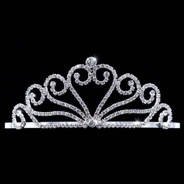 Joining Wave Heart Crystal Rhinestone 2" Silver Tiara