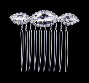 Triple Navette Crystal Rhinestone Silver Hair Comb Rhinestone Jewelry 