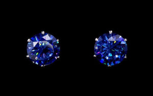 Cubic Zirconia Stud Earrings - Sapphire Blue Rhinestone Jewelry 