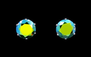 Cubic Zirconia Stud Earrings - Olive Green AB Rhinestone Jewelry 